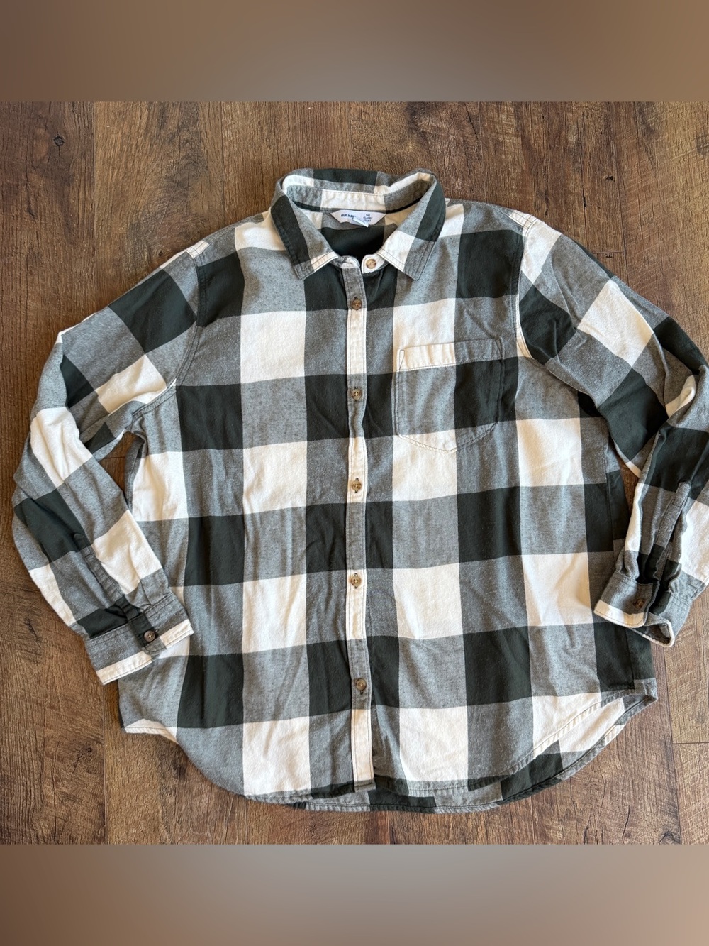 Old Navy Women’s Button-Down Collar Long Sleeve Green Cream Checkered Shirt XL